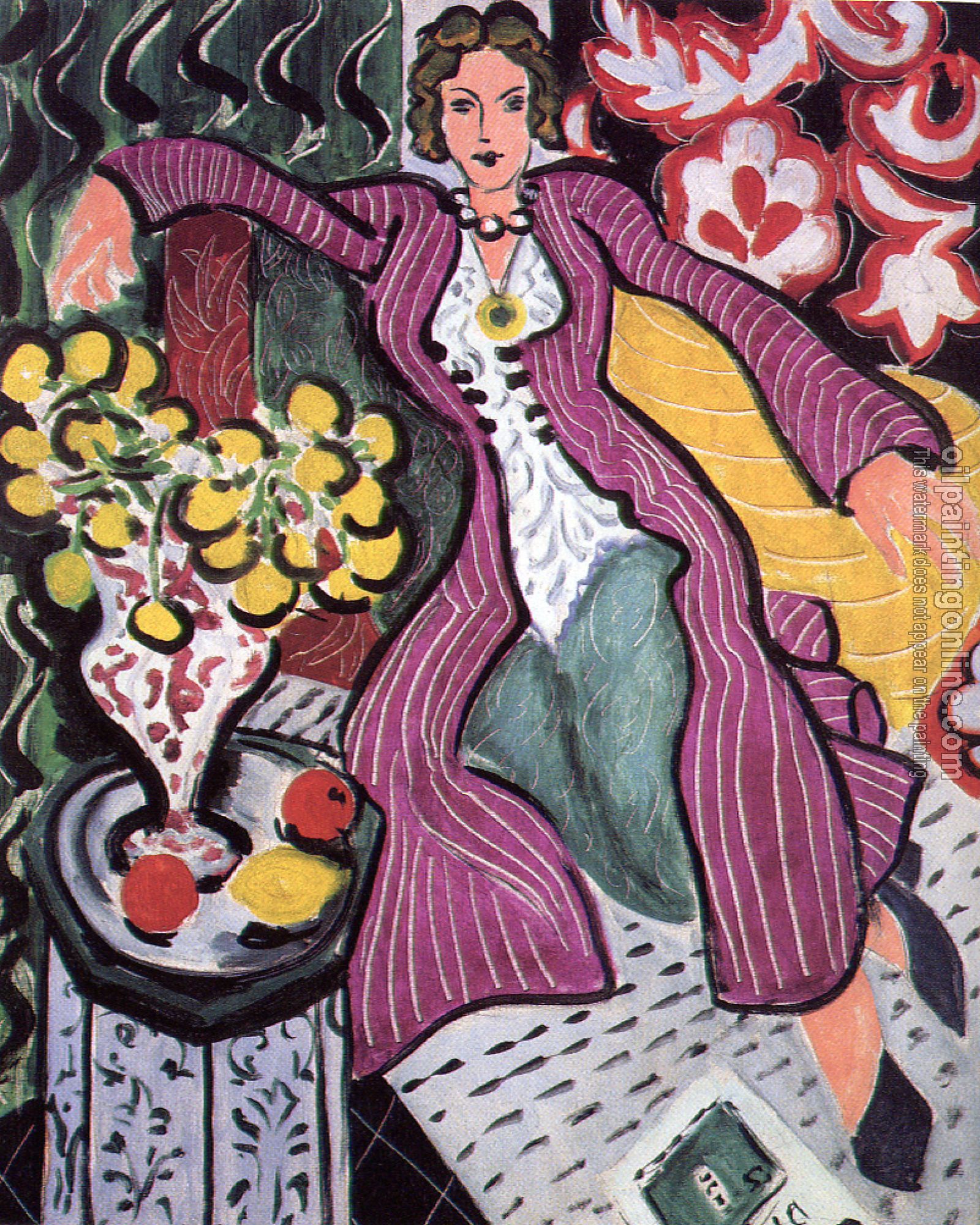 Matisse, Henri Emile Benoit - woman in a purple robe with ranunculi